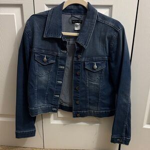 VENUS Women's Dark Blue Denim Jacket size 6, Sequence Wings on back.
